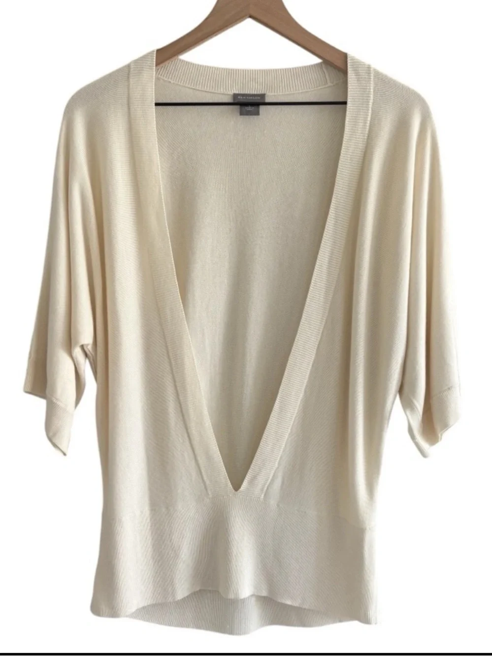 Ann Taylor Cashmere Blend Sweater Large Deep Pullover V-Neck Office Quiet Luxury